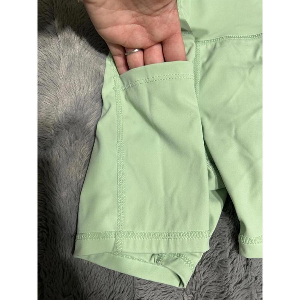 Green High-Waisted Biker Shorts with Side Pocket - Size S - Picture 2 of 3